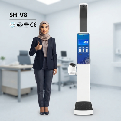 شاشة لمس متقدمة مقاس 10.2 بوصة، مقياس شخصي قابل للتخصيص، كشك الخدمة الذاتية، ضغط الدم الصحي، جهاز مراقبة الوزن والارتفاع، آلة ضغط الدم والوزن